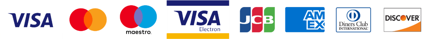 Accepted payment methods: Visa, Mastercard, Maestro, Visa Electron, JCB, American Express, Diners Club, and Discover